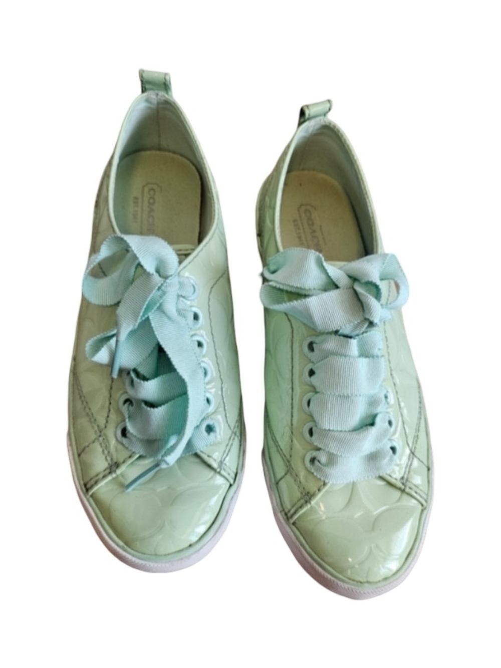Coach Suzzy Mint Green Quilted Patent Leather Sneakers Runners Shoes Size 5B